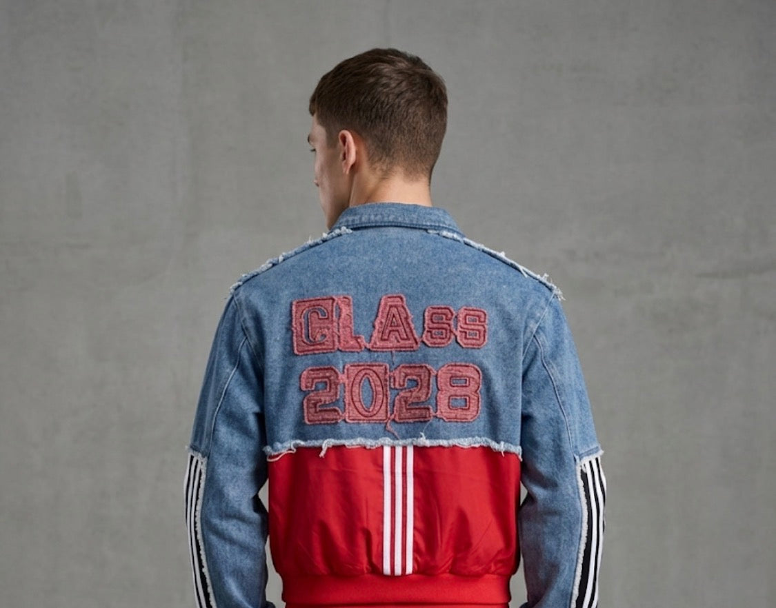 DANGER Red Colour With Rugged Blue Denim Design Premium Quality Unisex Jacket 268F-2