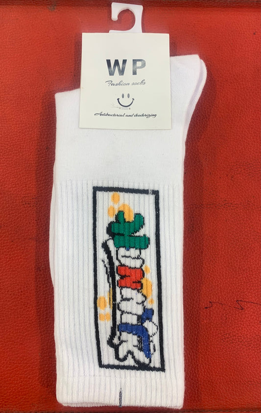WP White Colour With Multy Print Premium Quality Full Socks 990042