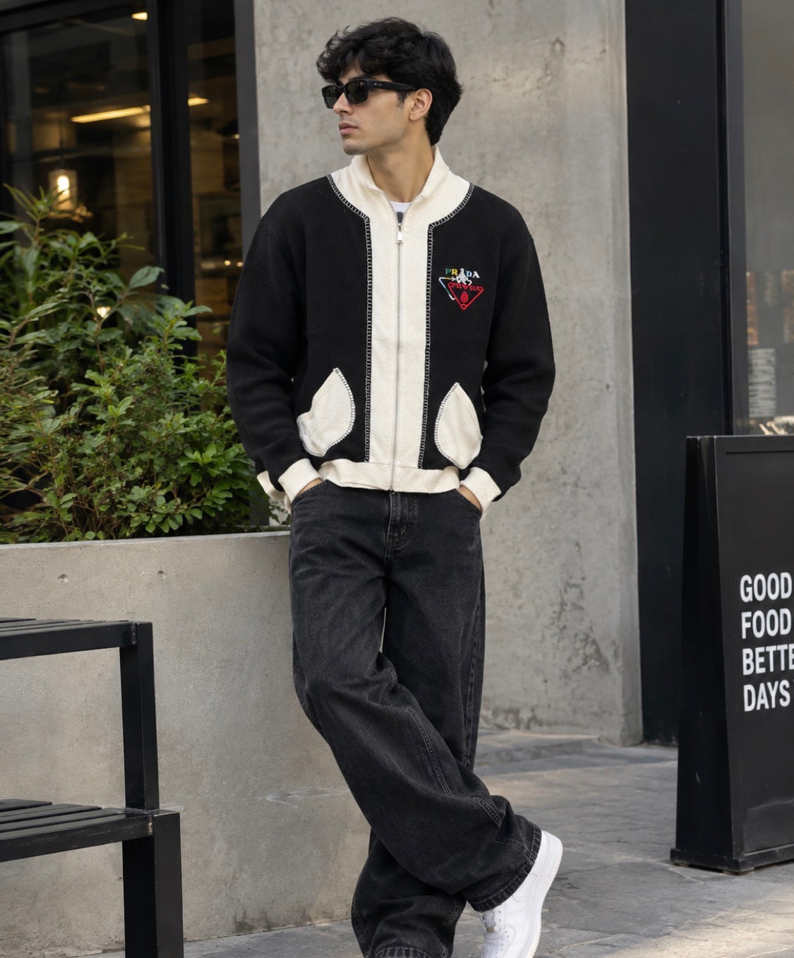 ARP PRA Black Cream Colour Colour full Embroidery  Premium Quality Unisex Cardigan 26326-A