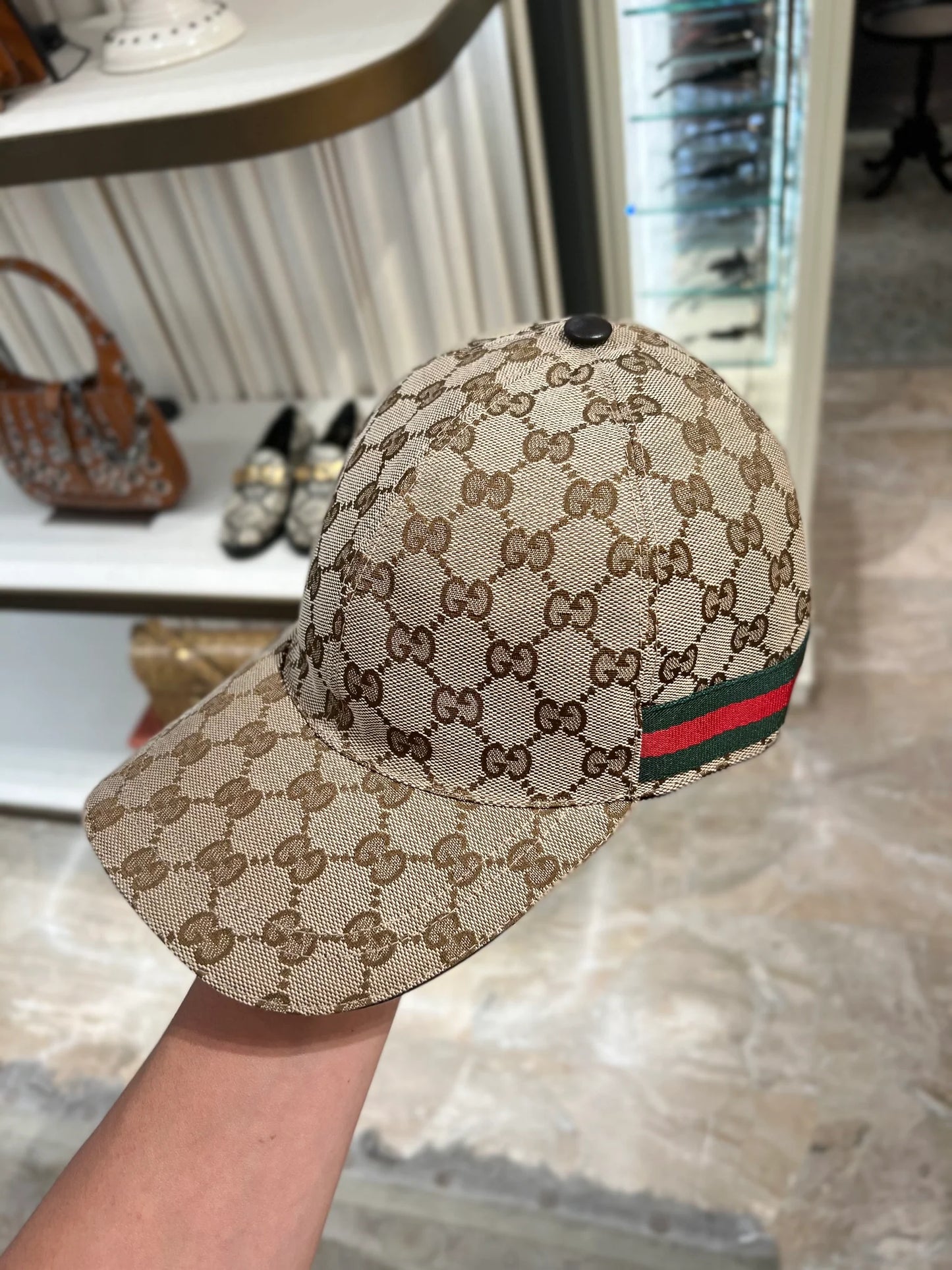 CUG GUC GG Print Red Green Striped Imported China Cap 990263