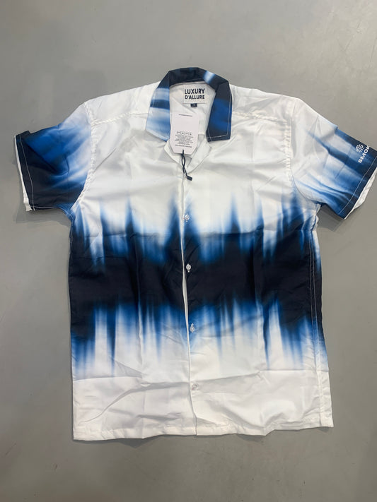 LDA White Colour Black Blue Print Half Sleeve Men’s Shirt 989607