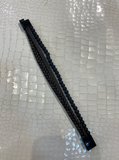 Black Brown Colour Black beads Black Lock Unisex Three Layers Leather Bracelet 988444