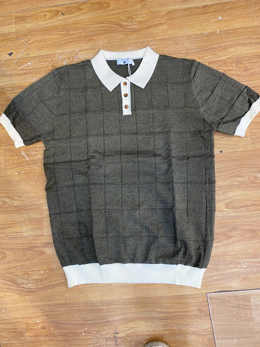 Man Style Dark Green Knitted Cream Collar Premium Quality Unisex Collar T-Shirt R86132