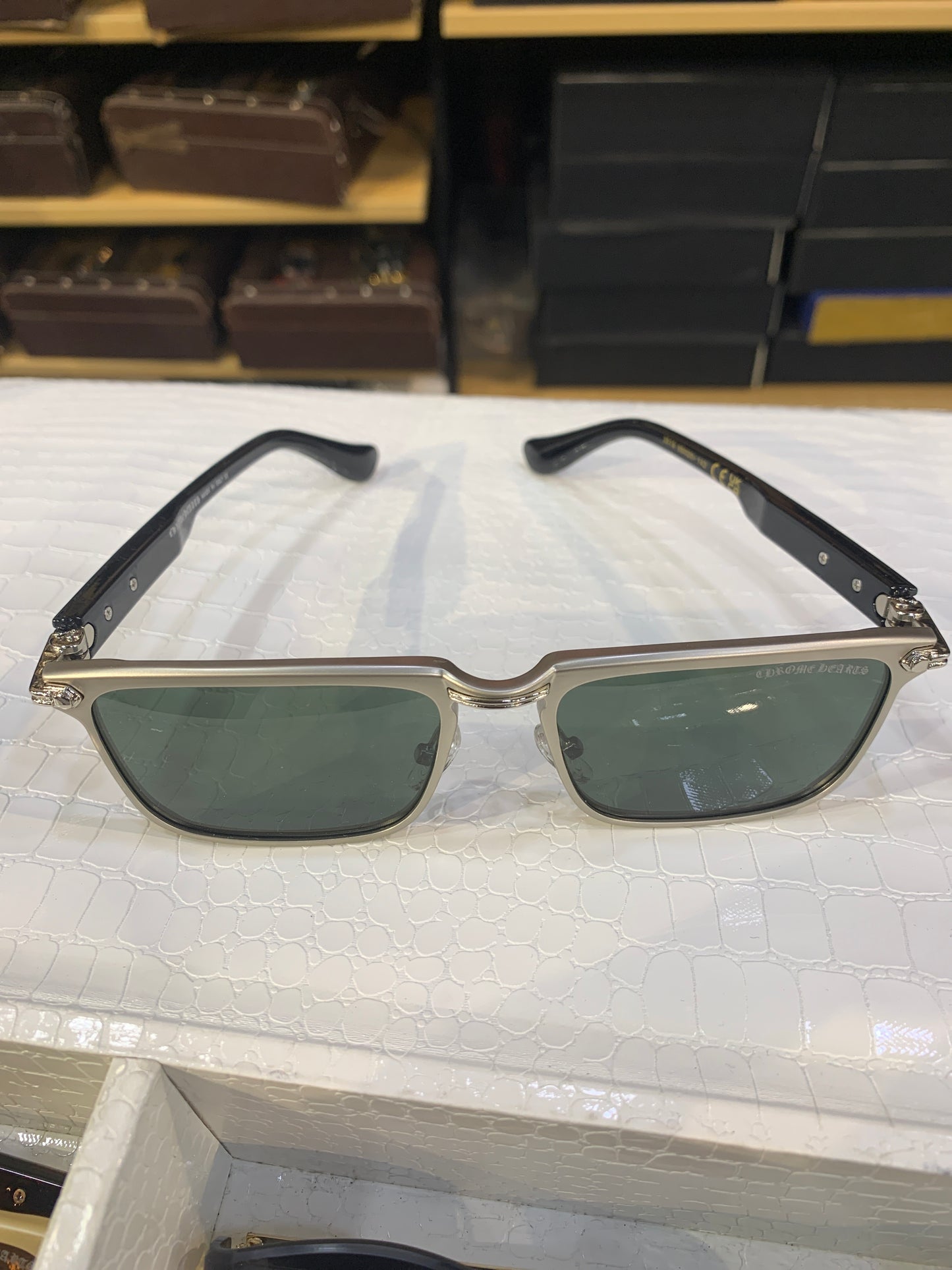 RHC Silver Black Frame Green Shade Unisex Sunglasses 3519 55 20 142