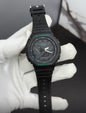 Hsg Black Silicone Strap Black Green Dial Water resistant Sports Men Watch 989496