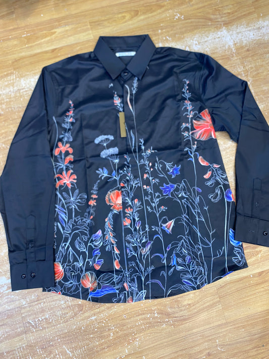Outlier Black Shirt Red Blue  Flower Print Premium Quality Full Sleeve Shirt 25621#