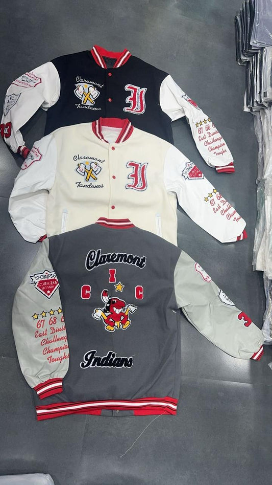 Indians Black Colour With Front Back Patch Work Premium Quality Varsity Jacket 24911