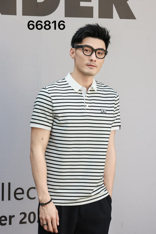 DAIDILUN Black white Lining Colour Premium Quality Coller Tshirt 66816