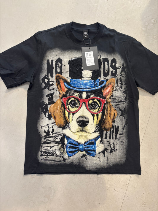 ALINDA HOMME Black Grey Colour Dog Stone Print Imported Oversized Unisex TShirt 39957