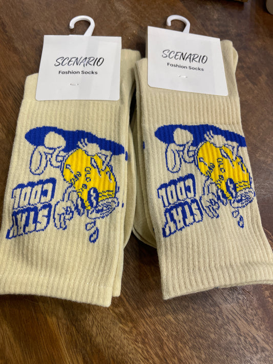 Scenario Cream Colour Stay Cool Print Premium Quality Full Socks 991205