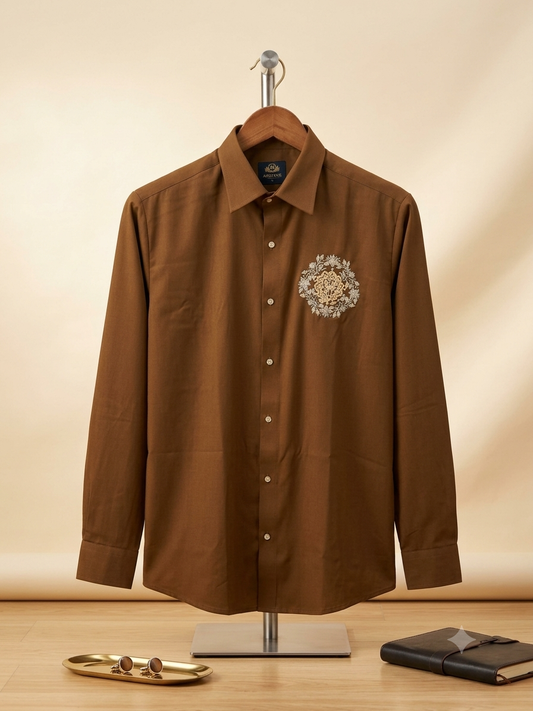 Aquarius Brown Colour Golden Stone Flower Deer Print Premium Quality Japanese Shirt 991411-A