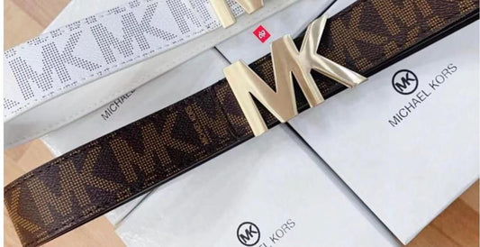 CIM MIC KM Golden Buckle Brown KM Print Strap Premium Quality Imported Unisex Belt 604