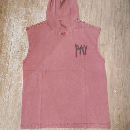 OUTLIER Pink Colour Back Print Premium Quality Sleeveless With Hood T-Shirt OL 462