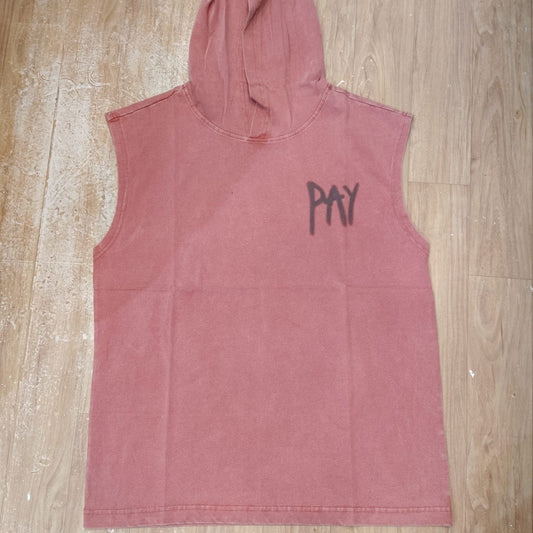 OUTLIER Pink Colour Back Print Premium Quality Sleeveless With Hood T-Shirt OL 462
