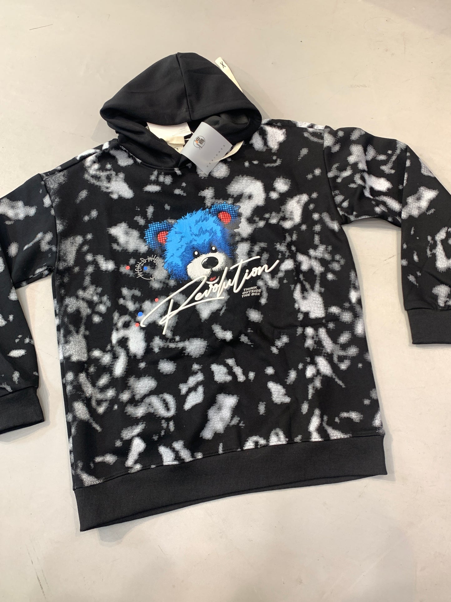 LDA Black Grey Teddy Bear Print Revolution Think Out Side The Box Full Sleeve Hoodie 7015