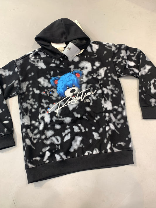 LDA Black Grey Teddy Bear Print Revolution Think Out Side The Box Full Sleeve Hoodie 7015