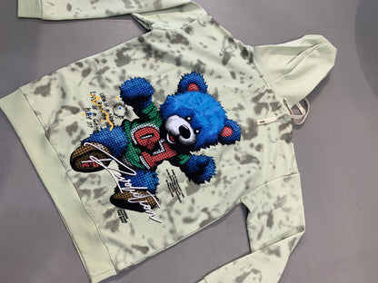 LDA Pista Green Grey Teddy Bear Print Revolution Think Out Side The Box Full Sleeve Hoodie 7015