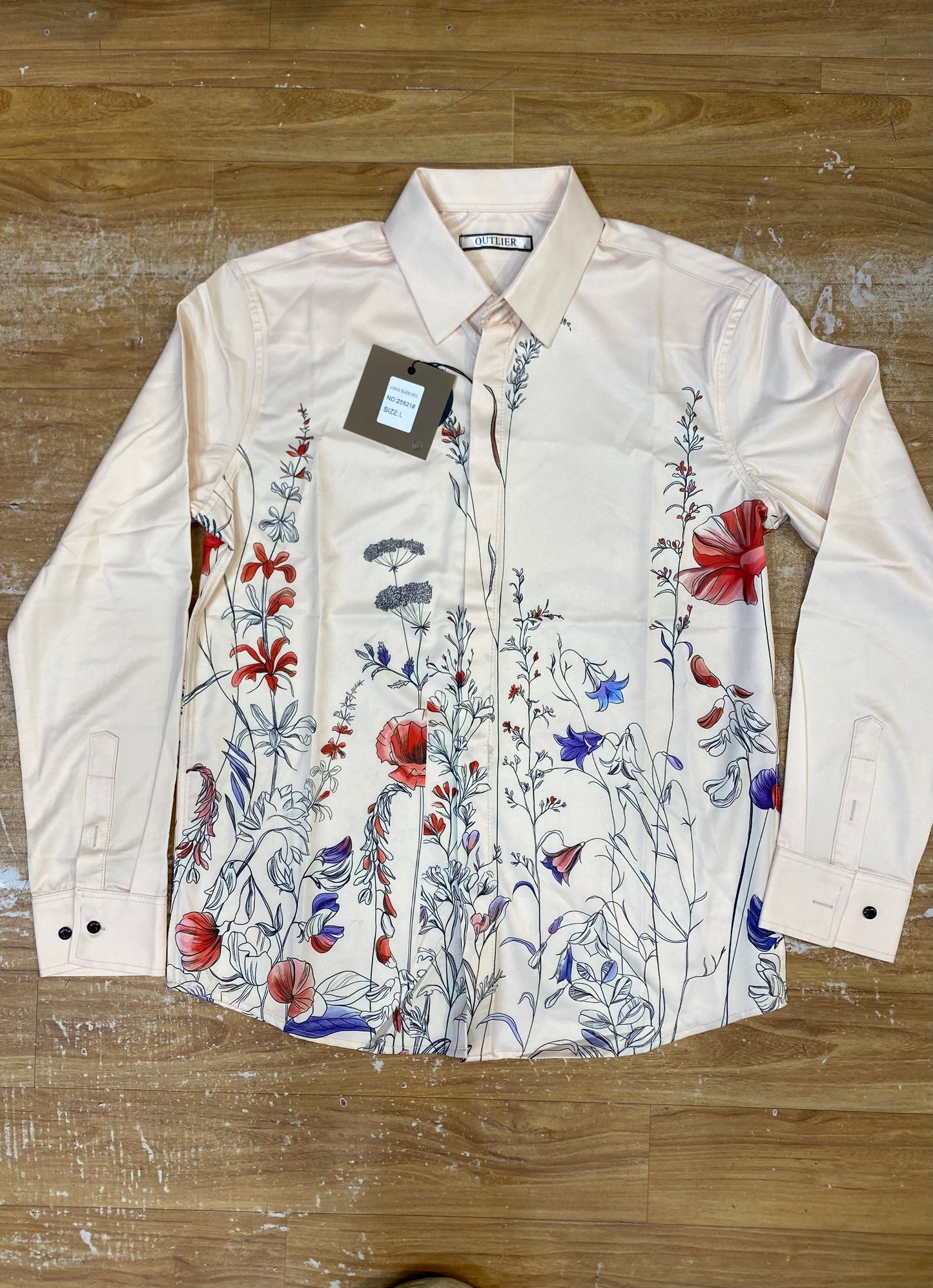 Outlier Cream Colour shirt Red Blue  Flower Print Premium Quality Full Sleeve Shirt 25621#