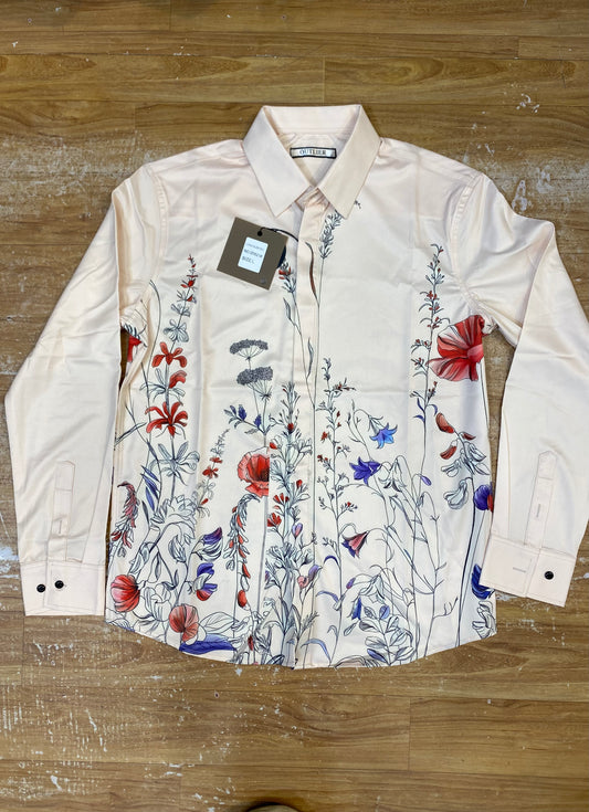 Outlier Cream Colour shirt Red Blue  Flower Print Premium Quality Full Sleeve Shirt 25621#