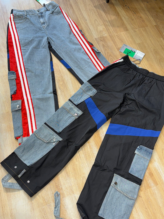 Seven+ Blue Red White Stripe Back Black Colour Imported Baggy Fit Jeans 26161