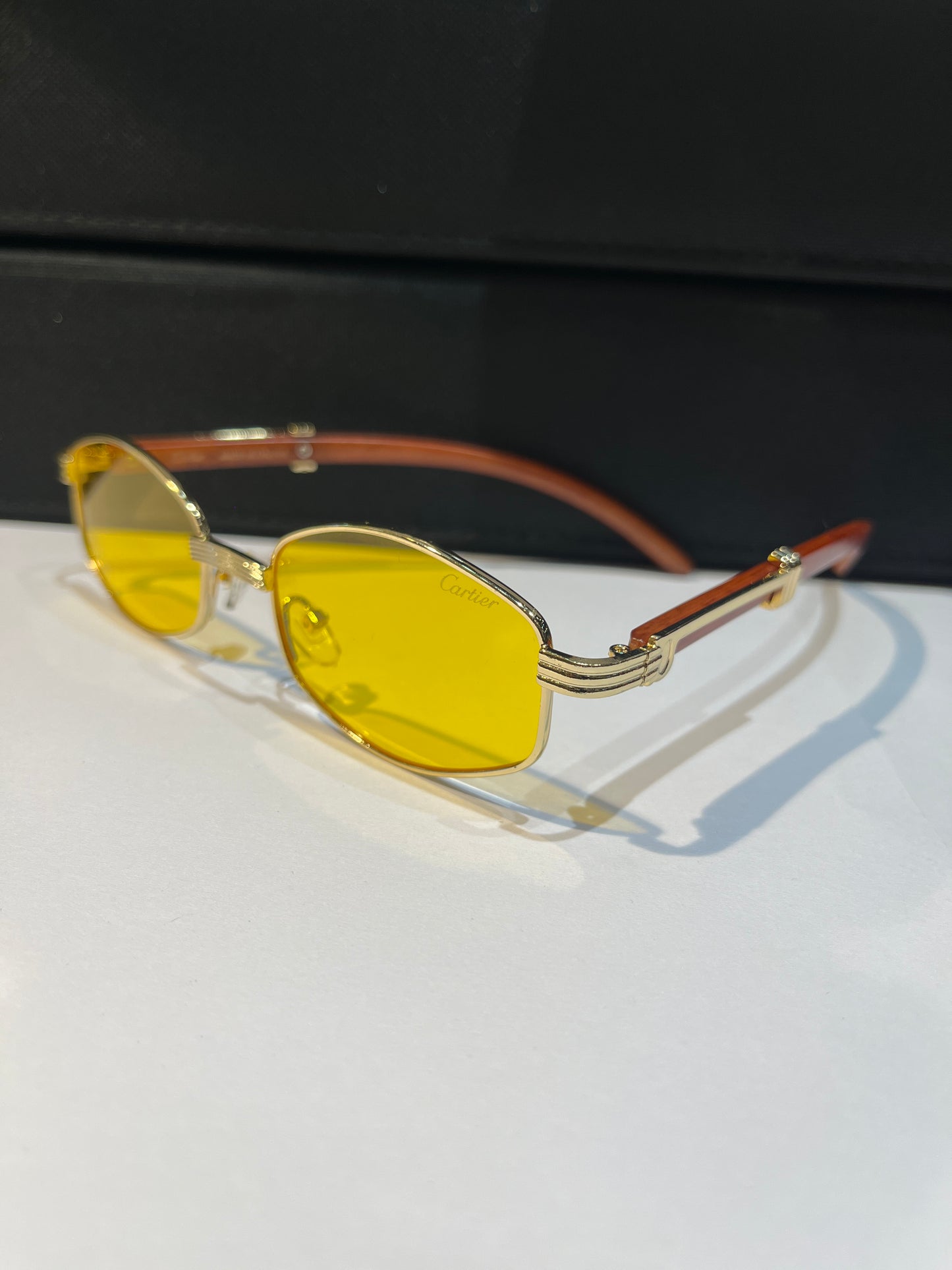 Rac Gold Frame Brown Stick Yellow Shade Premium Quality Unisex Sunglass SUN092