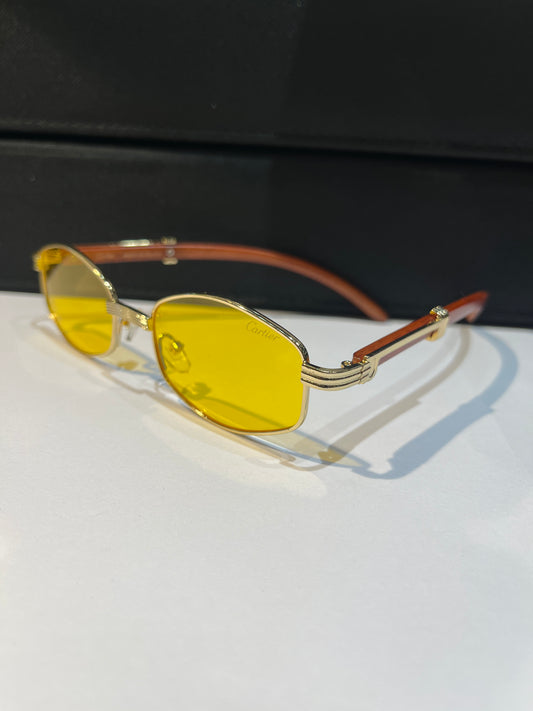 Rac Gold Frame Brown Stick Yellow Shade Premium Quality Unisex Sunglass SUN092