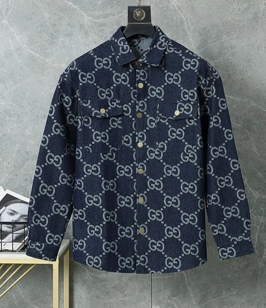 CUG GUC Blue Colour With GG Print Full Sleeve Shacket Shirt 989549
