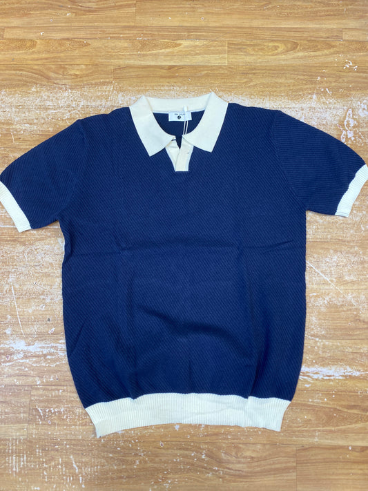 Man Style Blue colour Knitted White Collar Premium Quality Unisex Collar T-Shirt R86136