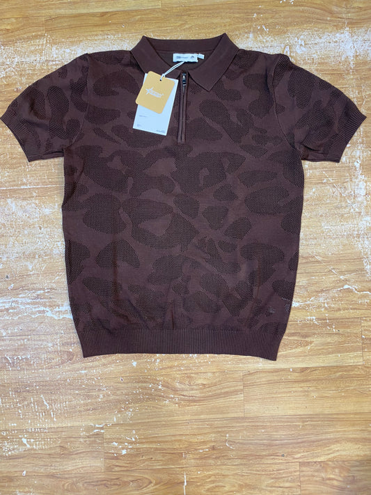 Best Garment Brown Colour Half Zip Knitted Premium Quality Unisex Collar T-Shirt T68015