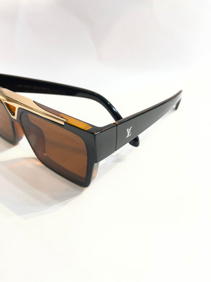 UOL Glossy Black Frame Brown Shade Unisex Sunglasses ZS98360 52 18 145