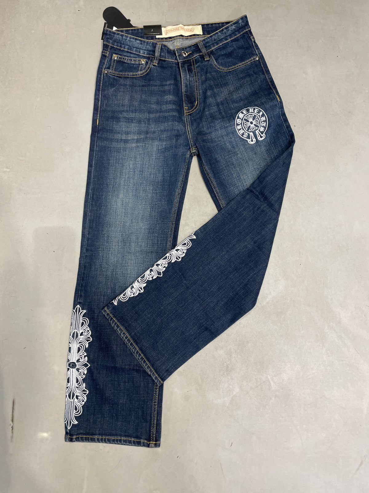 RHC CHR Dark Blue Colour White Embroidery Patch Premium Quailty Straight Fit Imported Jeans 3004A-A
