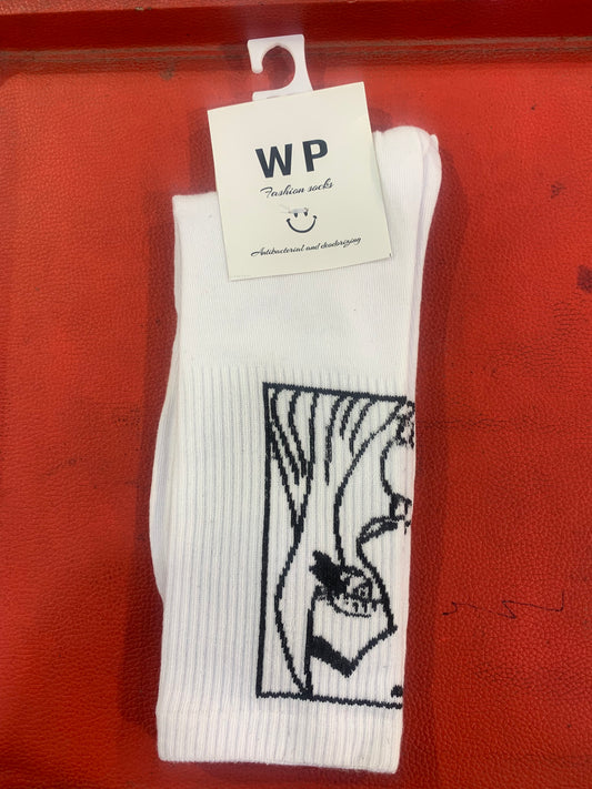 WP White Colour With Face Print Premium Quality Full Socks 990046