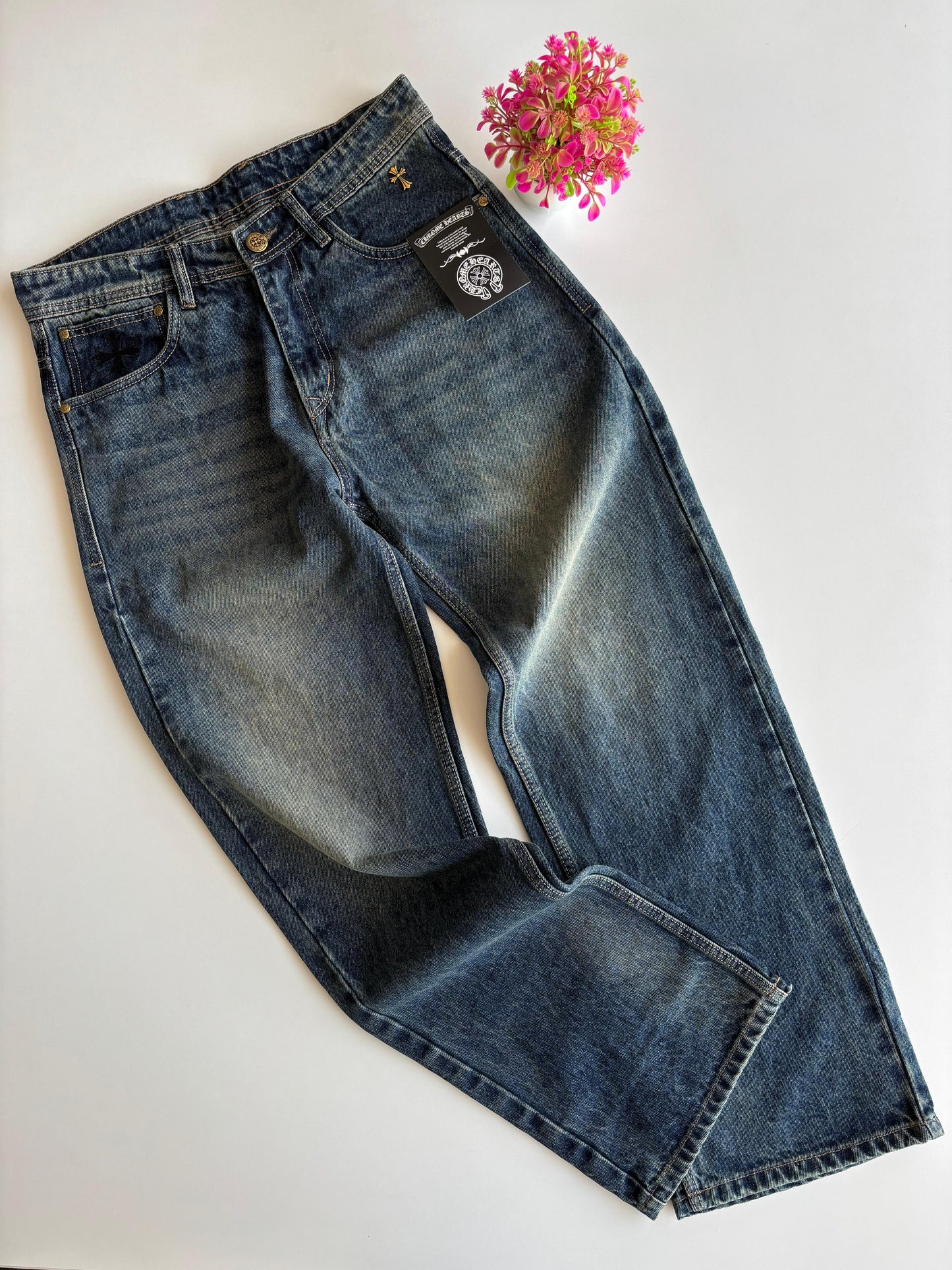 RHC CHR Faded Blue Colour Premium Quality Straight Lose Fit Men’s Jeans 990366