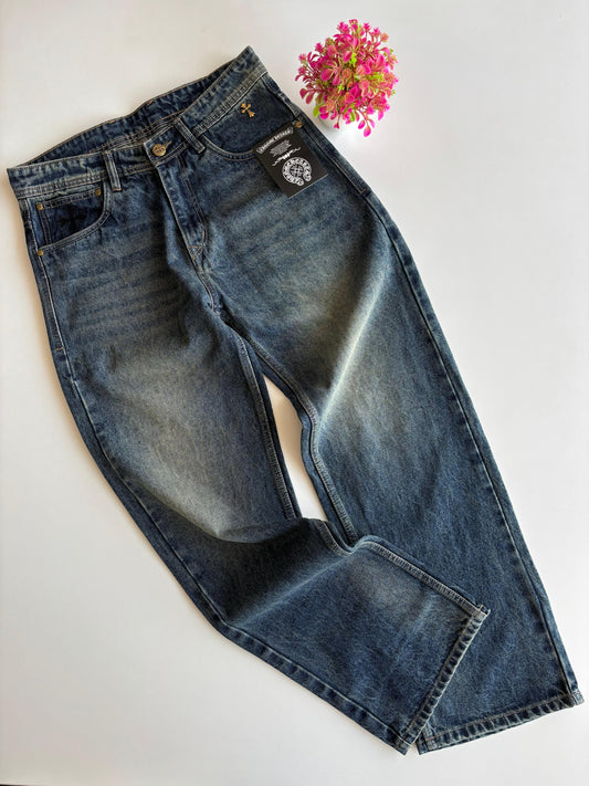 RHC CHR Faded Blue Colour Premium Quality Straight Lose Fit Men’s Jeans 990366