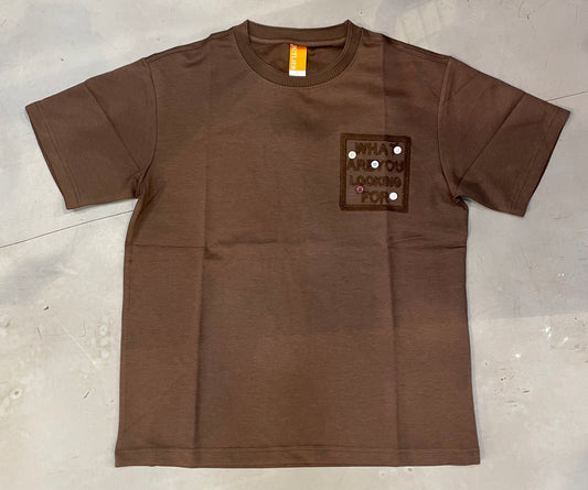 OUTLIER Brown Colour WHAT ARE YOU LOOKING FOR Button Patch Imported T-shirt OL507