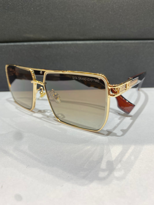 Tid Brown Stick Gold Frame Brown Shade Unisex Sunglass 23287 59 14 142