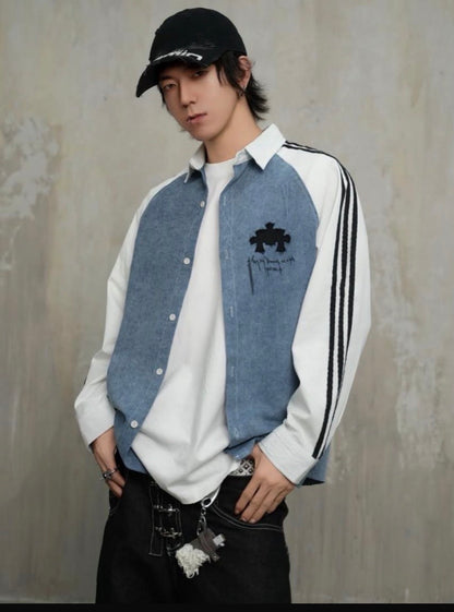 VOGUE DESIGN  Blue Denim With White Full Sleeve Imported Men’s Shirt 2791