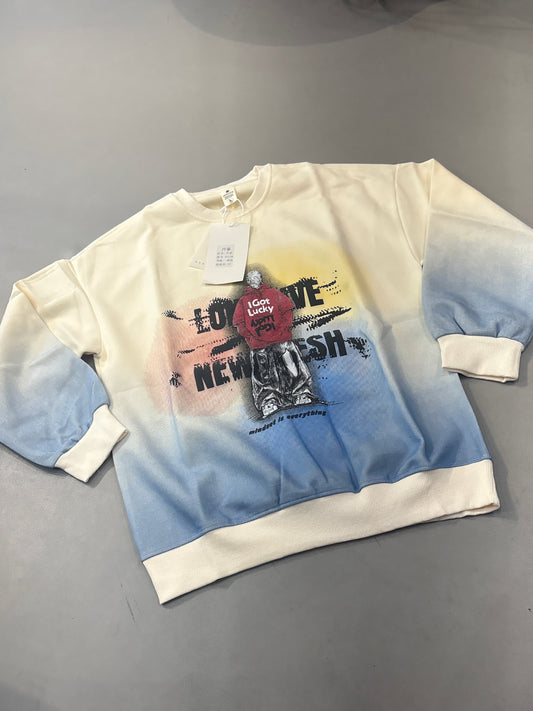 LDA Cream Blue I Got Lucky Full Sleeve Sweatshirt 4415