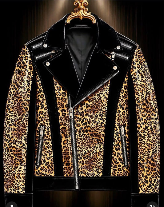 Hot Trousers Black Leopard  Colour Multi Zip Italian Leather  Imported Jacket 7032-A
