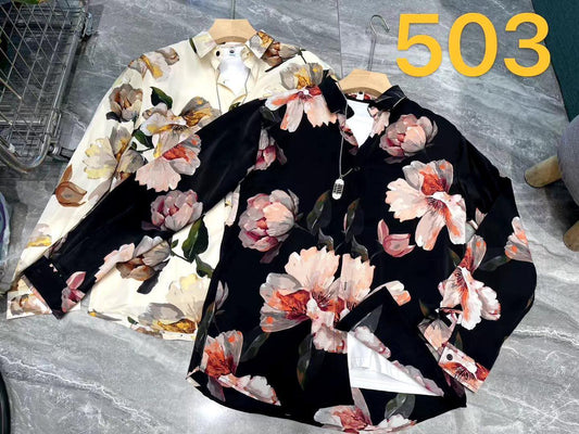JCF Cream Brown Golden Flower Print Full Sleeve Imported Shirt 503