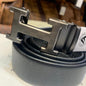 Reh Black Colour Black Buckle Silver Logo Genuine Leather Belt Automatic Buckle 64599
