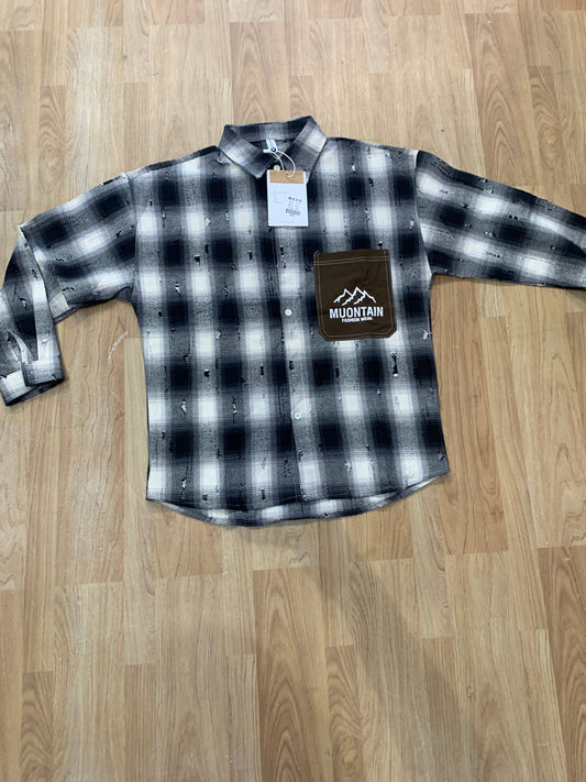 Korean Check Shirt White Black  refuged 8872