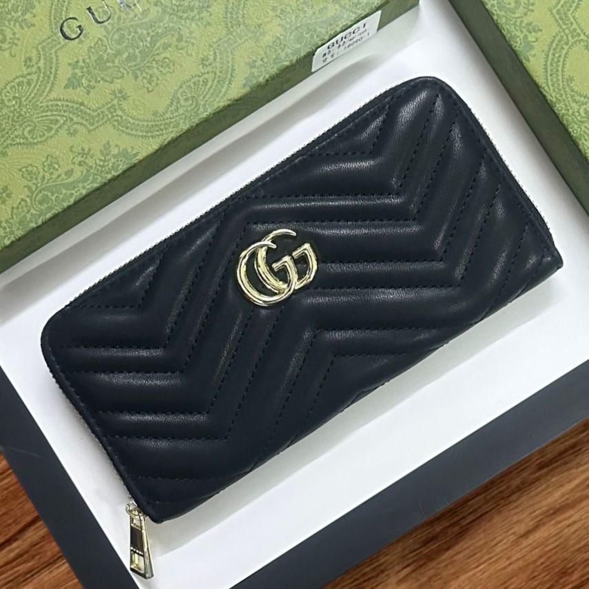 CUG GUC G Logo Black Gold Ladies Zip Clutch 90002