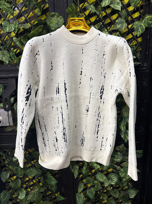 White Black Colour Full Sleeve Colour Line Pattern Sweatshirt 8820