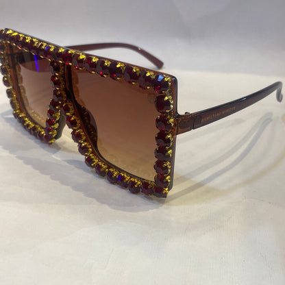MAH Brown Frame Brown Shade Crystal Rhinestone Sunglass