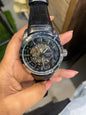 SIT TIS Black Leather Strap Silver Ring Black Silver Dial Automatic Mens Watch 991210