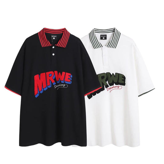 MRWE White Colour With Front Embroidery Design Half Sleeve Collar Tshirt C313