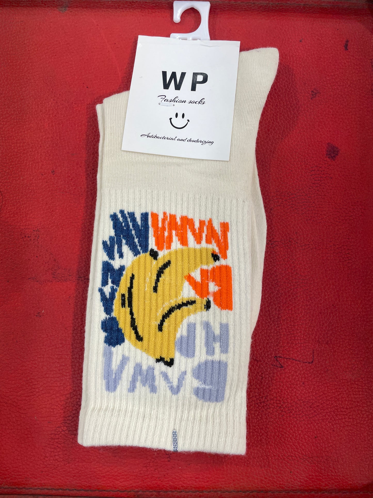 WP Cream Colour With Yellow Print Premium Quality Full Socks 990056