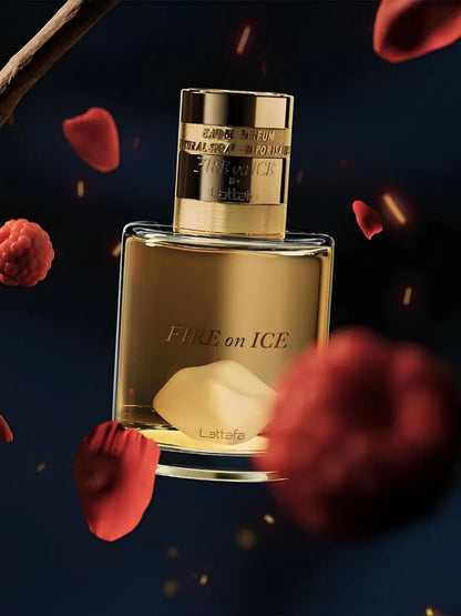 Lattafa Fire On Ice Eau de Parfum is a unisex luxury fragrance in a 110 ml (3.71 fl. oz.) bottle.