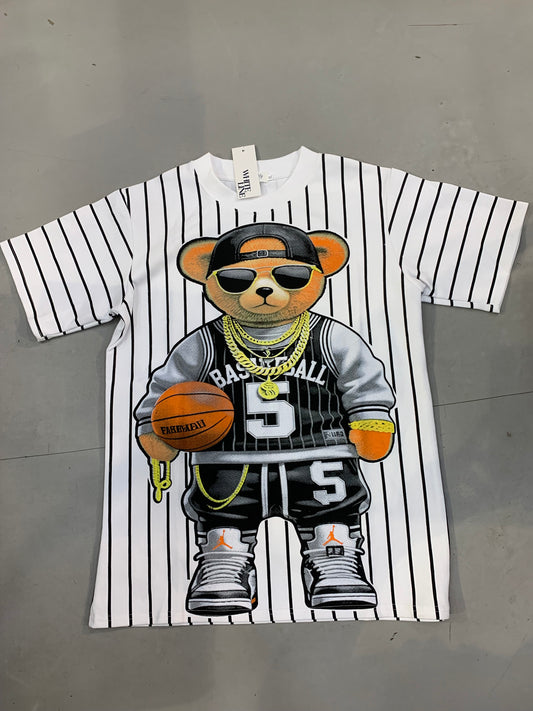 Siren Lily Maternity White Colour Black Lining Teddy Print Premium Quality Imported Oversized Unisex T Shirt 990380